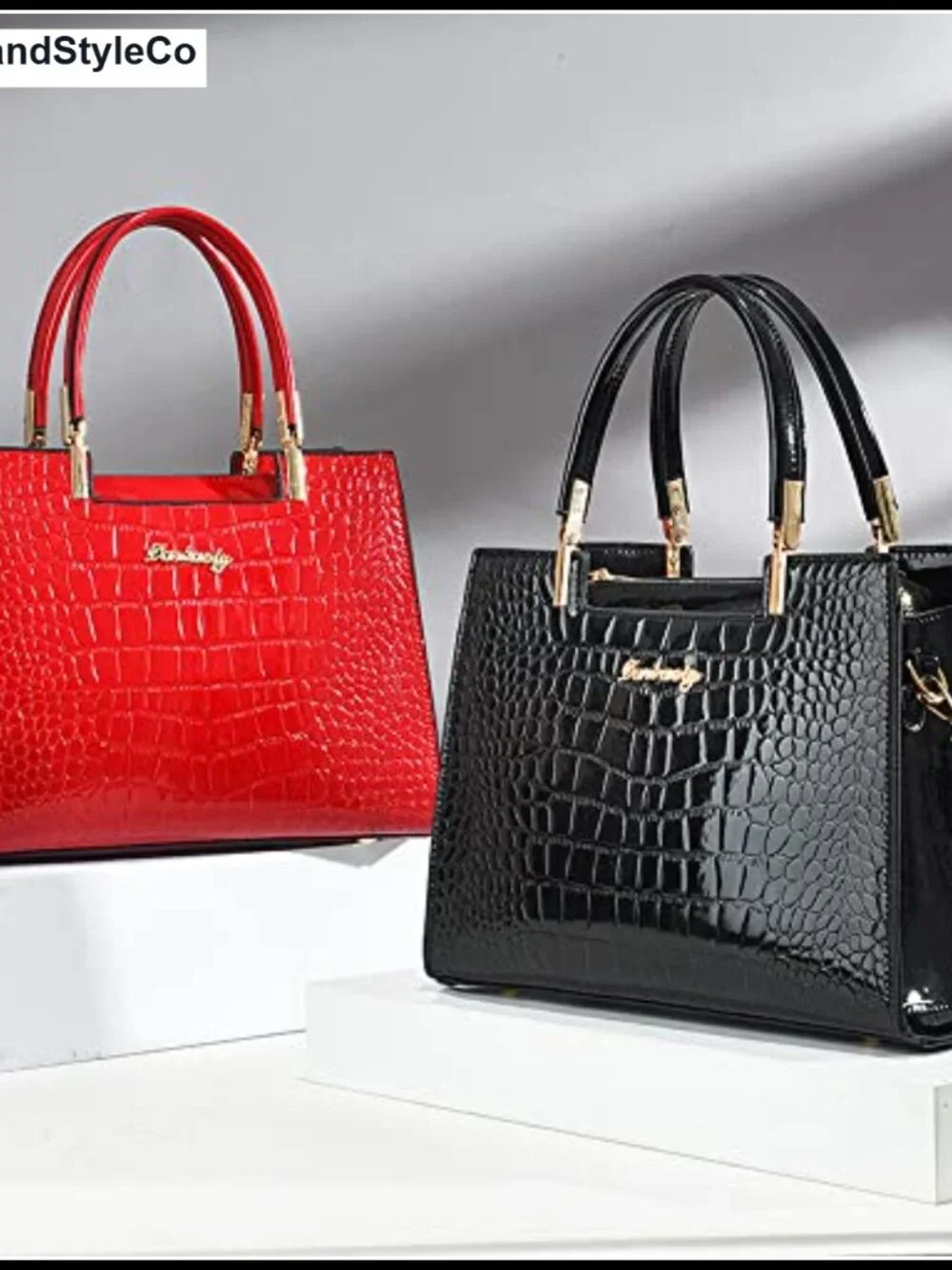 Women's Patent Leather Croc Embossed Tote Handbag Top Handle Satchel Shoulder